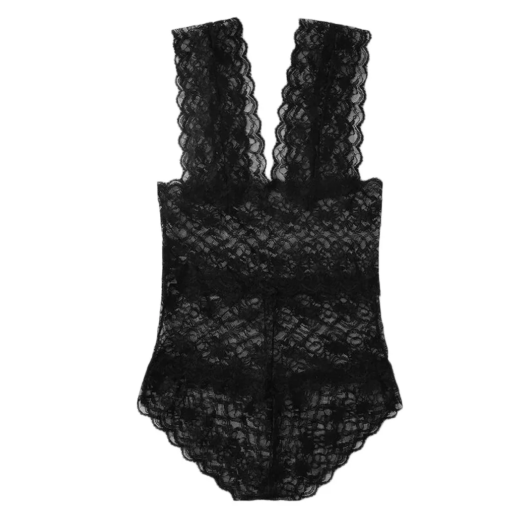 Bodysuit Polyester Women Sexy Floral Lace Teddy Bodysuits Lingerie Black Sleepwear Conjoined Catsuit 19Apr.1 P35
