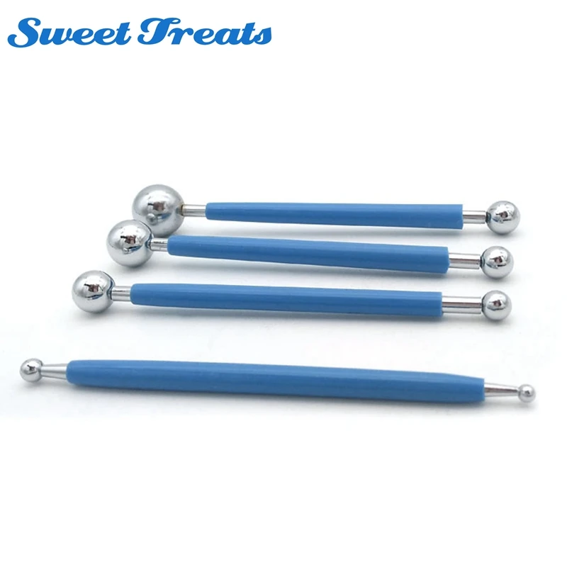 

4pcs/Lot Sugarcarft Fondant Cake Decorating Kit,Stainless Steel Molding Ball Sticks Kitchen Accessories Polymer Clay Tools