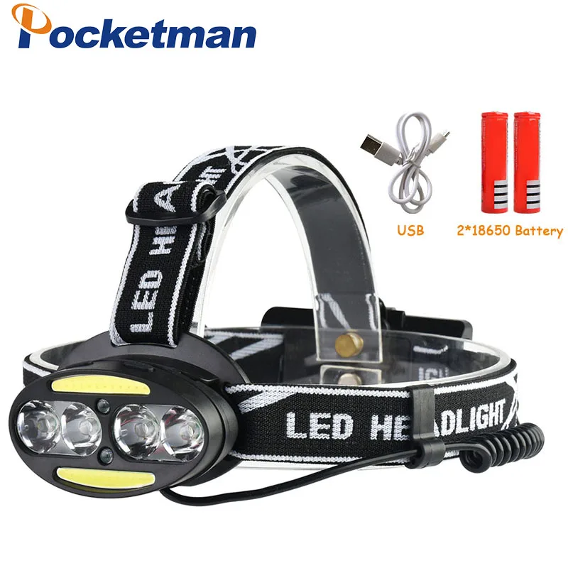 

Headlight 30000 Lumen headlamp 4* XM-L T6 +2*COB+2*Red LED Head Lamp Flashlight Torch Lanterna with batteries charger z30