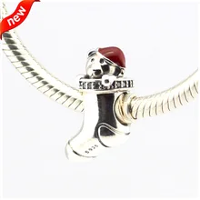 Подходит для Pandora Braclets Рождество чулок талисманы с красной эмалью 925 пробы серебряные бусины