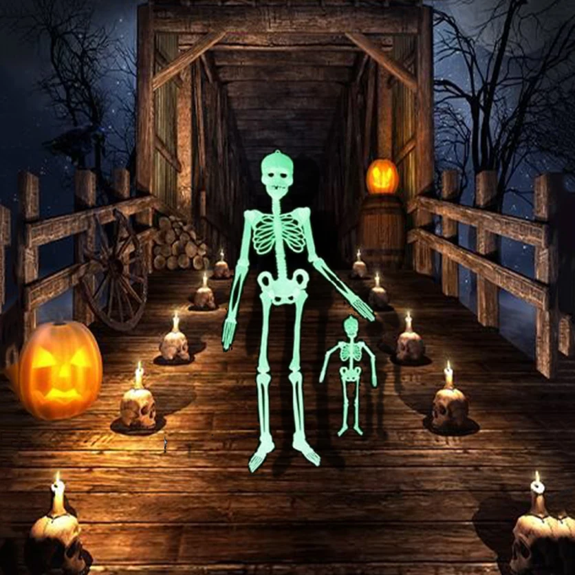 

150/90/30cm Halloween Decoration Luminous Skull Skeleton Halloween Props Haunted House Glow Hanging Home Decoration