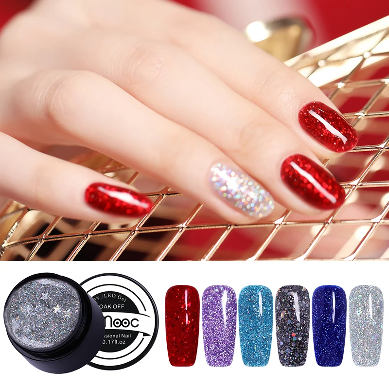 LEMOOC 5 ml 6 unids/lote pintura de Gel UV Gel remojo arte de uñas Led laca de uñas brillo lentejuelas pintura esmalte de uñas de Gel