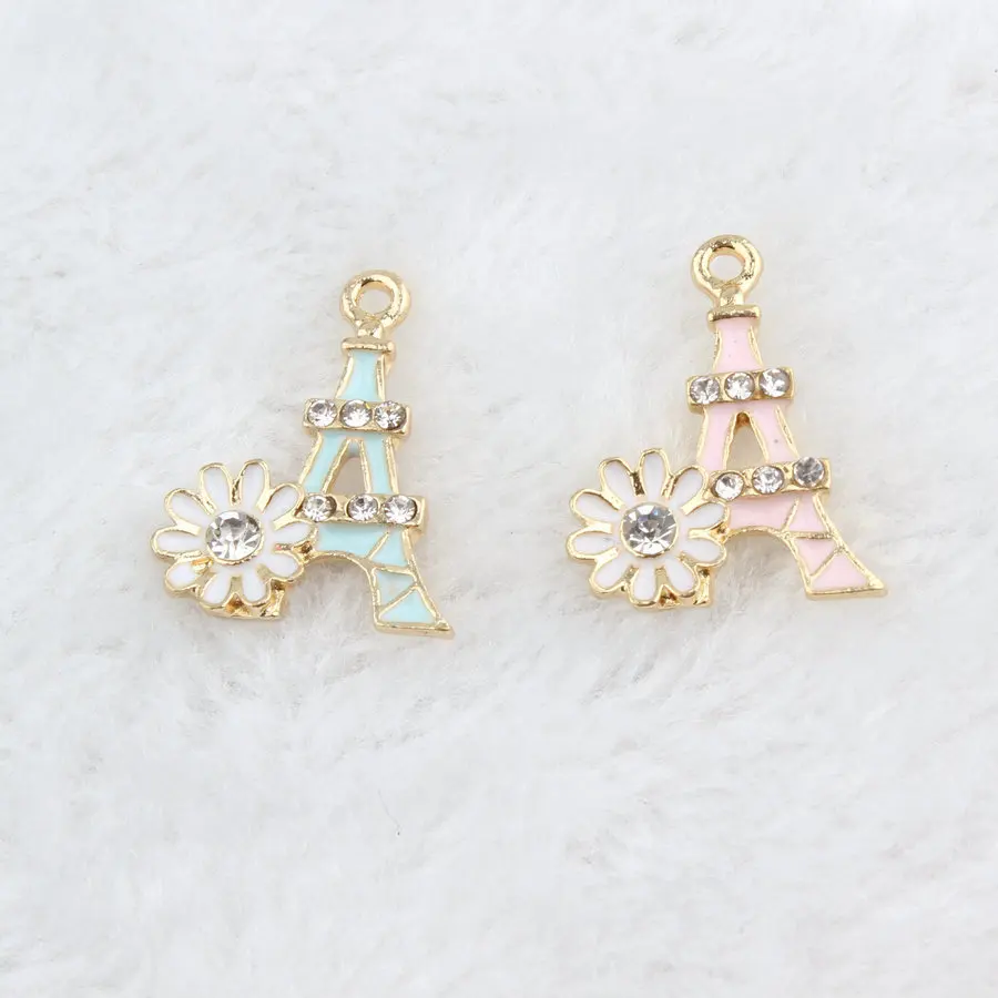 

10PCS/lot 18*24mm Oil Drop Eiffel Tower With Flower&Rhinestone Charms For DIY Jewelry Making Bracelet&Necklace Accessories