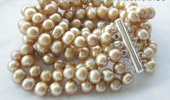 

Hot sell Noble- Z3525 6row 9mm champagne coin CULTURED PEARL bracelet @^Noble style Natural Fine jewe SHIPPING new >>free shippi
