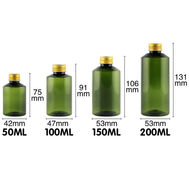 

24pcs 200ml deep green Cosmetic Bottles with Flat Shoulder And Aluminum Cap Heathy PET Sample Dispenser Dropper Capacity