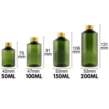 

24pcs 200ml deep green Cosmetic Bottles with Flat Shoulder And Aluminum Cap Heathy PET Sample Dispenser Dropper Capacity