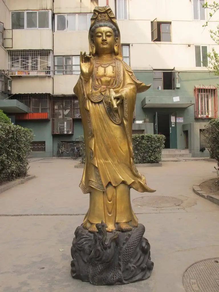 

64"Huge Tibet Buddhism Bronze gild QuanYin Bodhisattva Ride Dragon Buddha Statue FREE Shipping