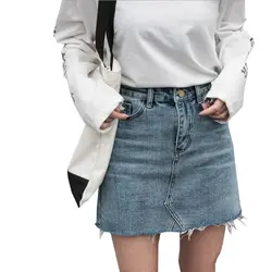 2019 Весна-осень Платье с принтом из слов женские Корейский диких шить юбка студентка джинсовая юбка модные пикантные джинсовая мини-юбка