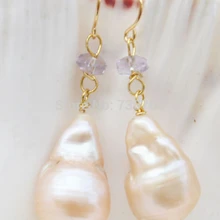 Xiuli 00294 14x20 ММ РОЗОВЫЙ БАРОККО КЕШИ ВОЗРОЖДАЕТСЯ ЖЕМЧУЖИНА БОЛТАЮТСЯ СЕРЬГИ 14KGP