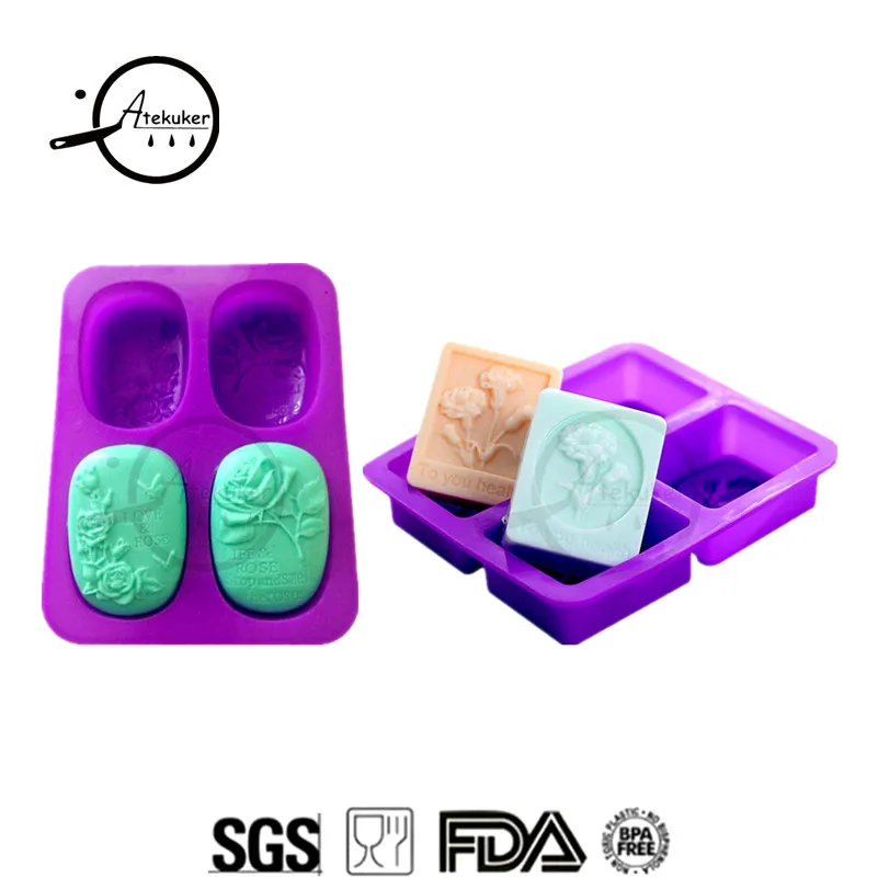

Atekuker 2Pcs/set Flower Oval Rectangle Silicone Molds For Handmade Soaps Silicone Form For Soap Making Jelly Molds
