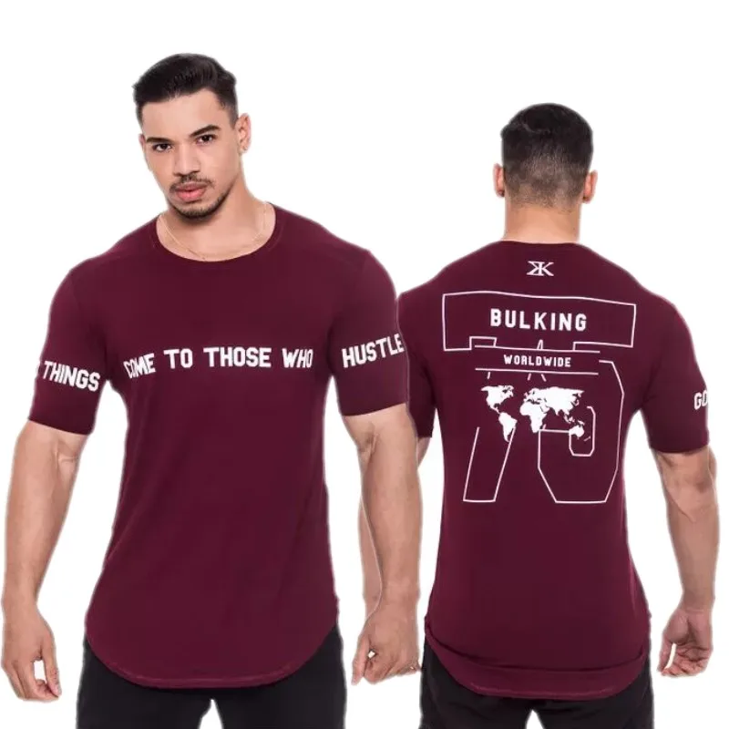 

2018 Summer New Mens Gyms T shirt Fitness Bodybuilding Letter Printed Male Short Cotton clothing Brand Tee Tops
