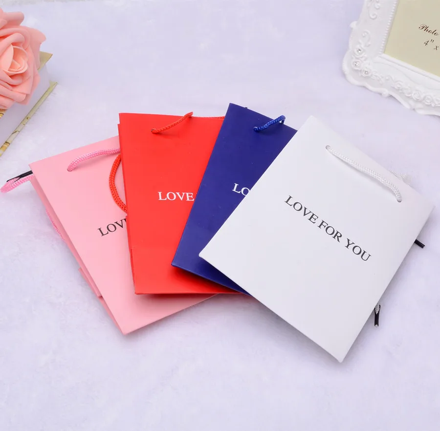 15pcs/lot "Love For You" Printed Jewelry Paper Gift Bag With Handles