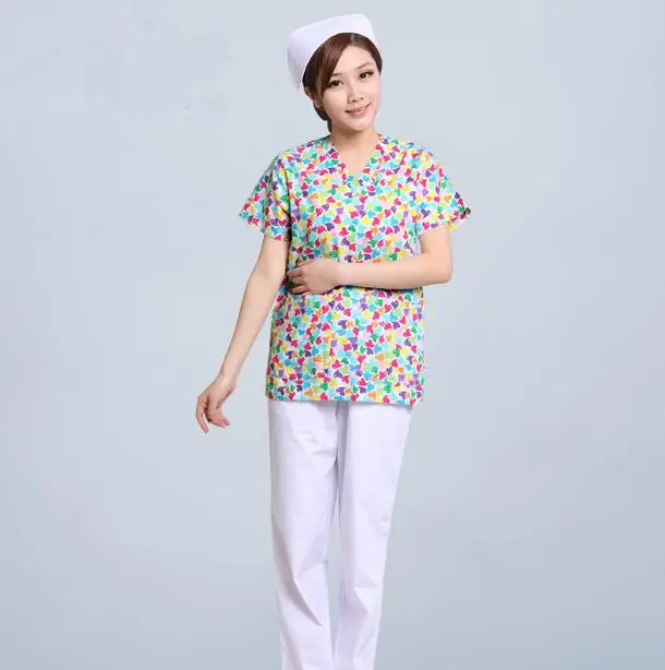 shirt and pant Профессиональная хлопковая медицинская одежда с принтом, одежда для больниц, для женщин, доктора, медсестры, скраб, наборы, мода, облегающая форма, лабораторные халаты - Цвет: shirt and pant