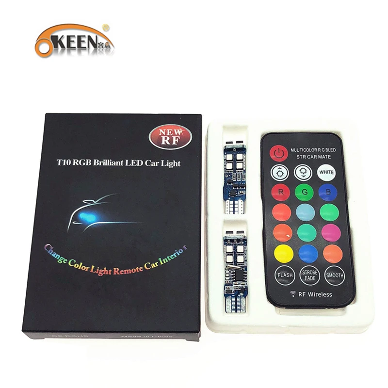 Светодиодный светильник OKEEN для автомобиля T10 W5W 3535 SMD 2 Вт RGB светодиодный