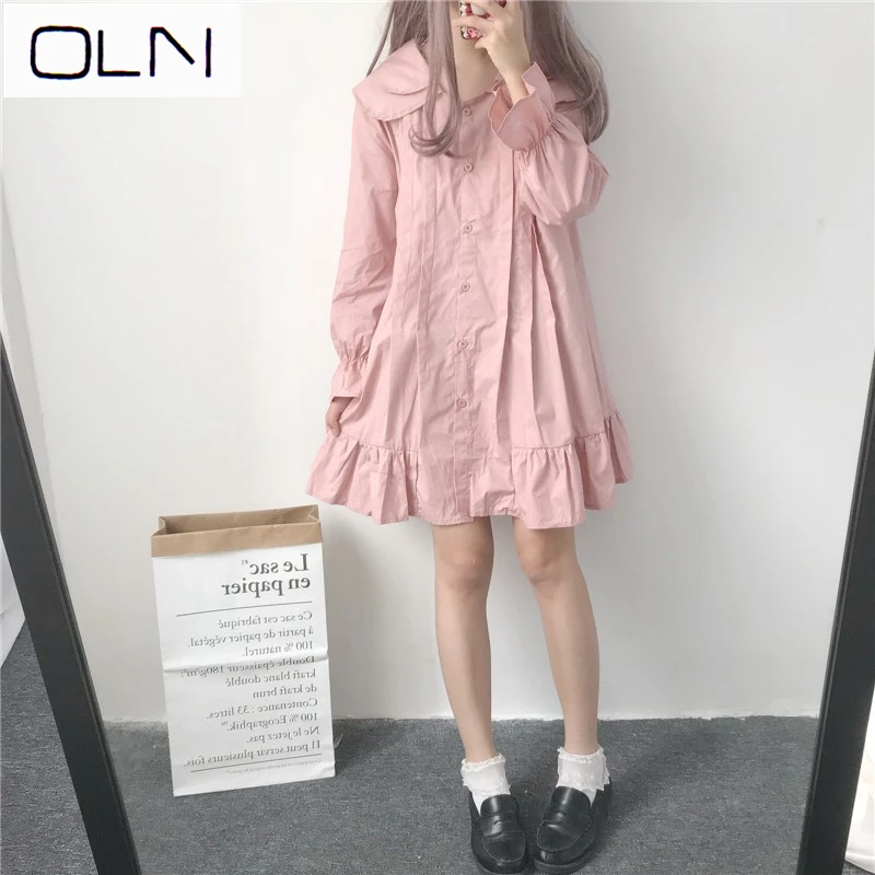 

Dress OLN Japanese soft sister temperament ageing doll collar sweet loose ruffled dress