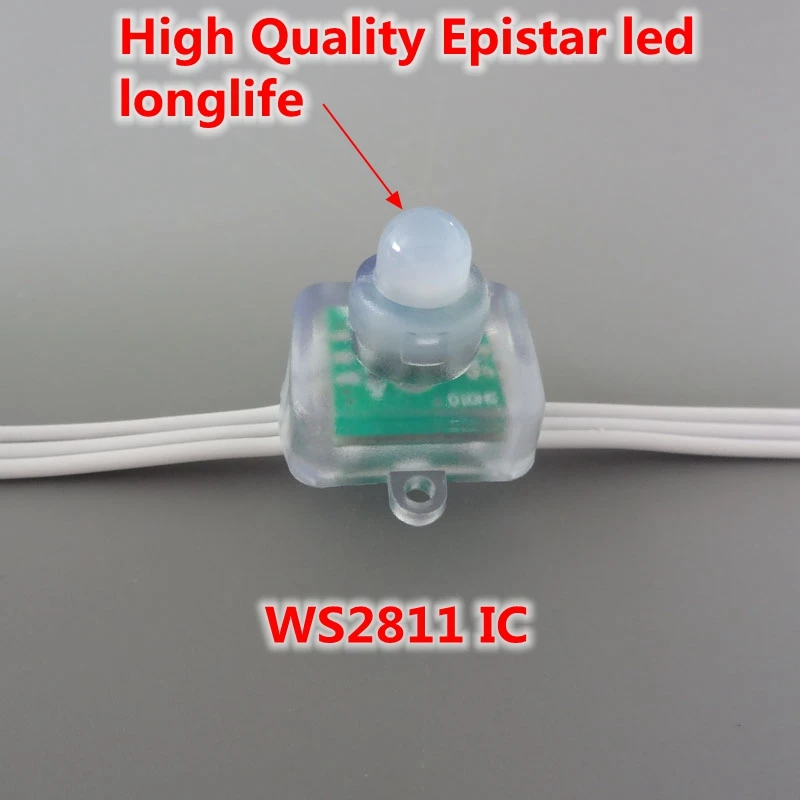 WS2811 квадратный светодиодный пиксельный модульный DC5V 12 мм RGB полноцветный светодиодный свет шнура Водонепроницаемый IP68 белый провод Высокое качество Epistar светодиодный