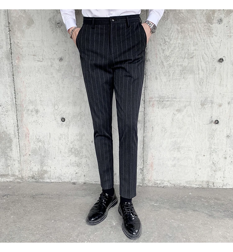 Полосатый мужской костюм комплект мужской полосатый двубортный Slim Fit Бизнес Формальные Свадебные, для жениха вечерний ужин выпускные костюмы S-4XL