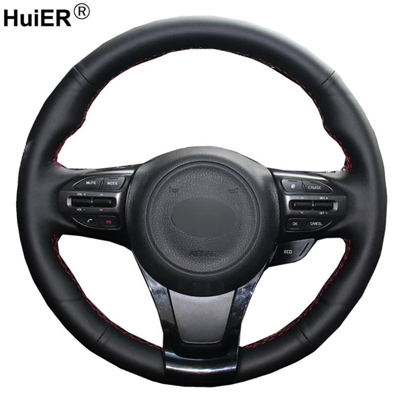 

HuiER Hand Sewing Car Steering Wheel Cover Wear-resistant Black Leather For Kia K5 Optima 2014 2015 Car Styling Car Accessorie