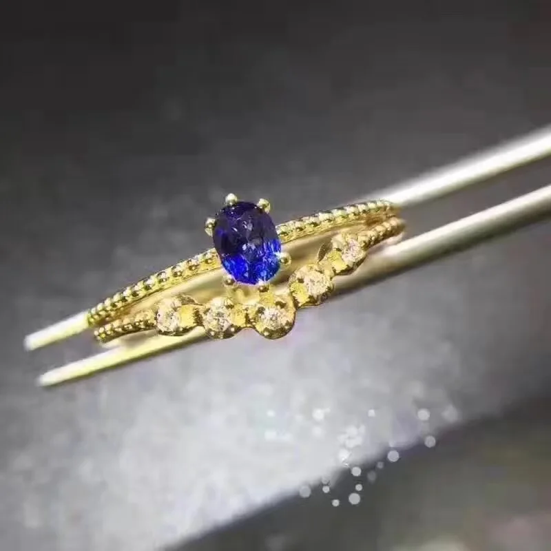 Синий сапфир кольцо натуральной синий сапфир 925 серебро 4*5 мм gemstone Fine jewelry