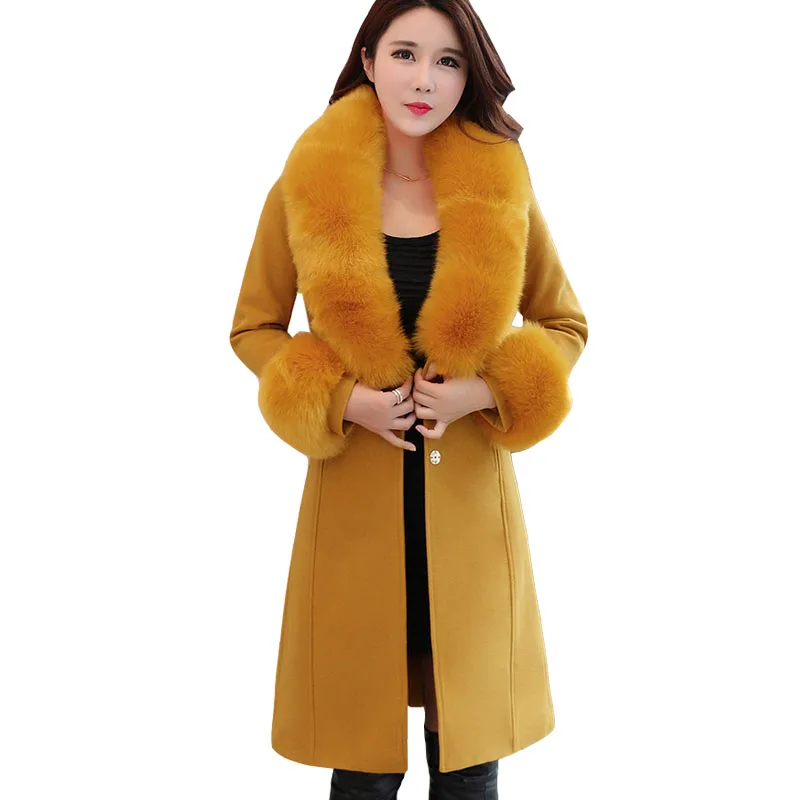 New Artificial Fur Collar Wool Coats Women Winter Thicken Woolen Coats Fashion Warm Slim Blends New Artificial Fur Collar Wool Coats Women Winter Thicken Woolen Coats Fashion Warm Slim Blends