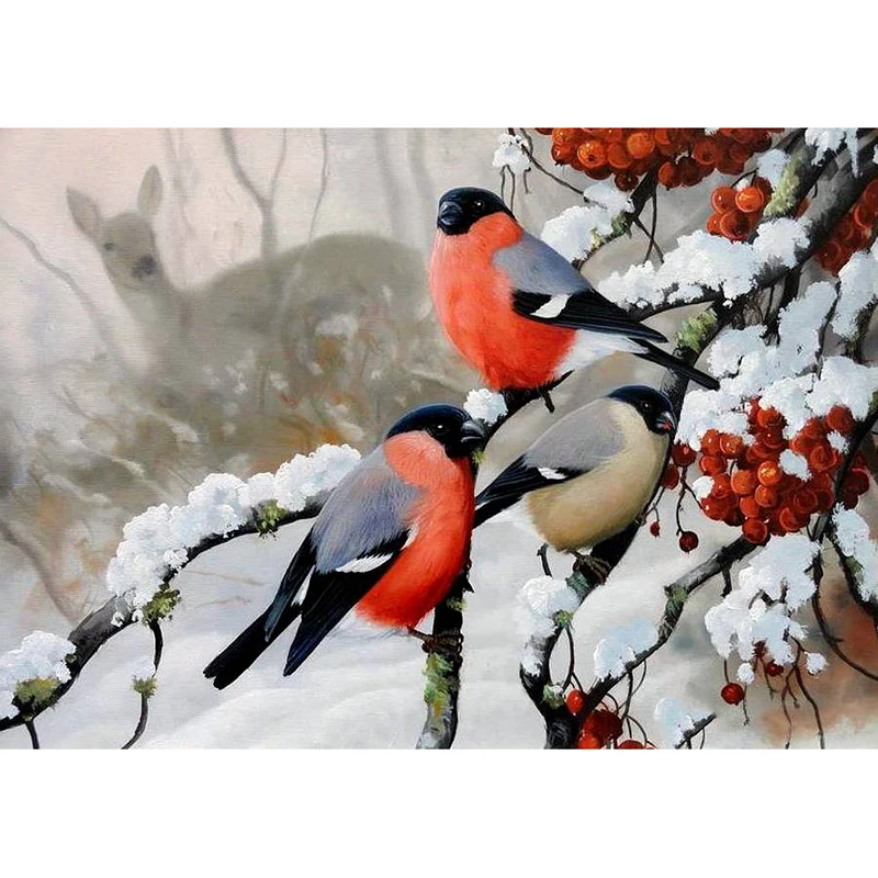 

Full Drill Round 5D DIY Diamond Picture Winter Birds Embroidery Acrylic Cross Stitch Rhinestone Mosaic Painting Home Decor