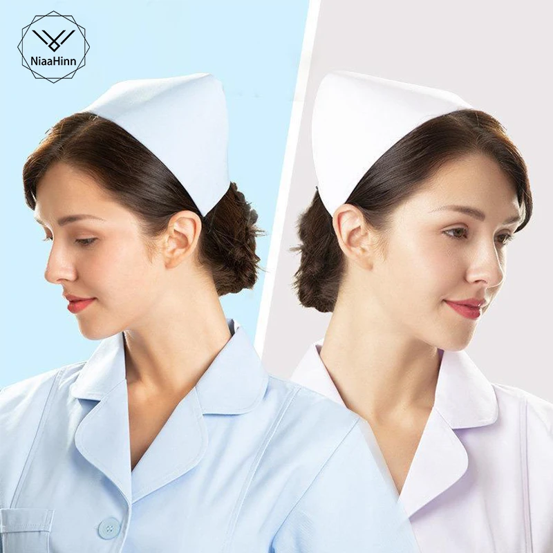 

Women Round Cap White Blue Pink Dovetail Hat Hospital Surgical Doctor Practice Head Nurse Cap Profession Medical Supplies New