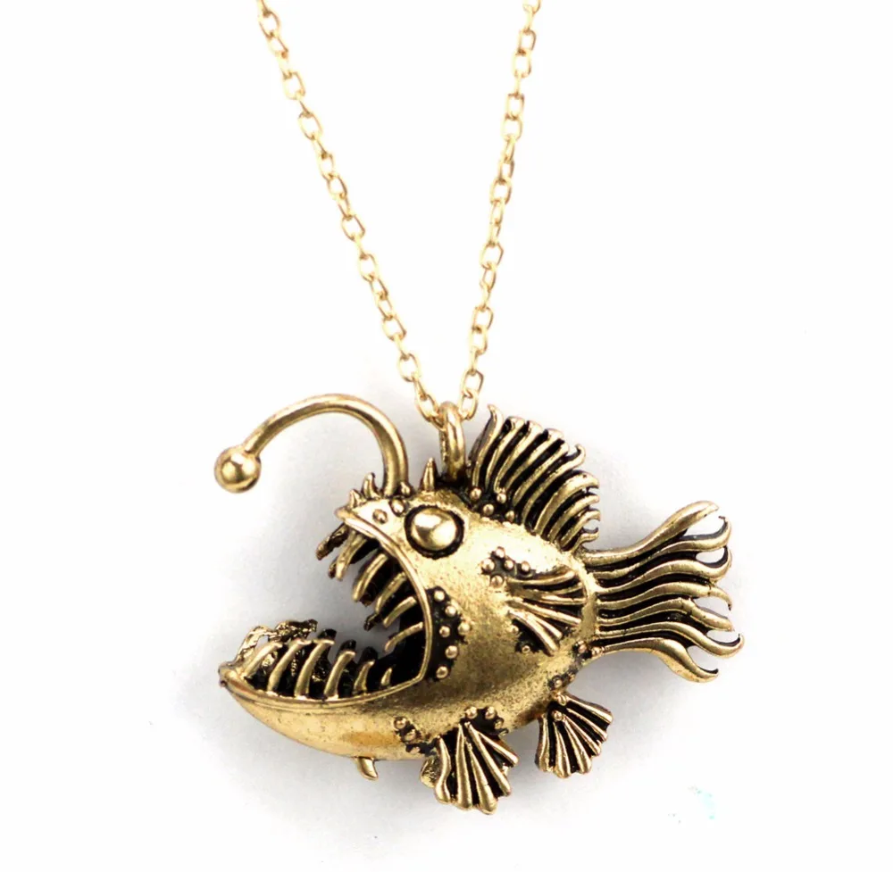 Ожерелье в виде рыбы рыбки Бронзовый кулон Большая подвеска страшный фонарь