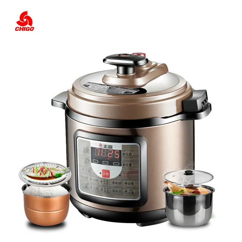 

5L Electric Pressure Cooker Timing Rice Cookers for Steamed / Boiled with 2 Non-Stick Coating Inner Pot LED Display