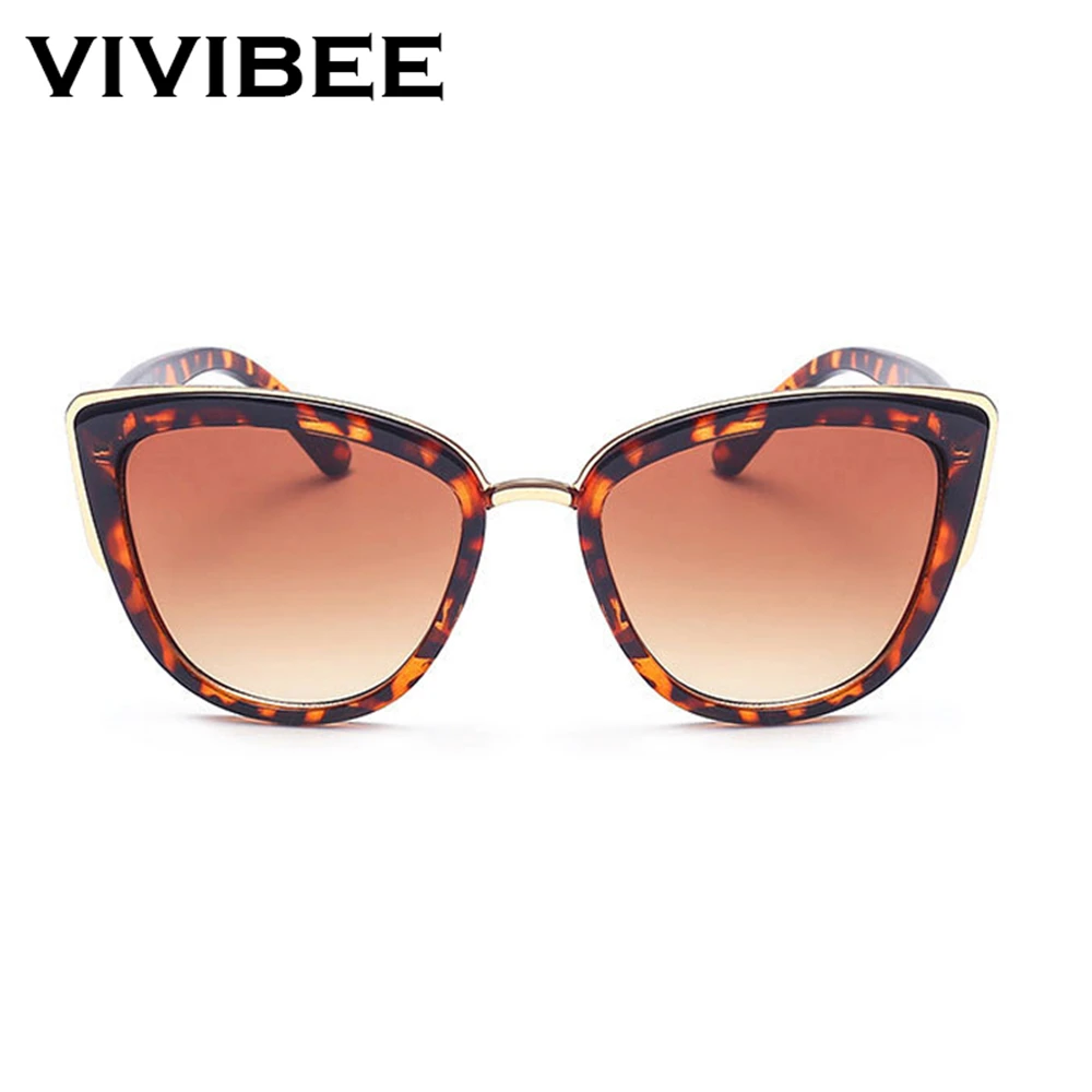 Женские солнцезащитные очки кошачий глаз VIVIBEE большие градиентные в стиле ретро