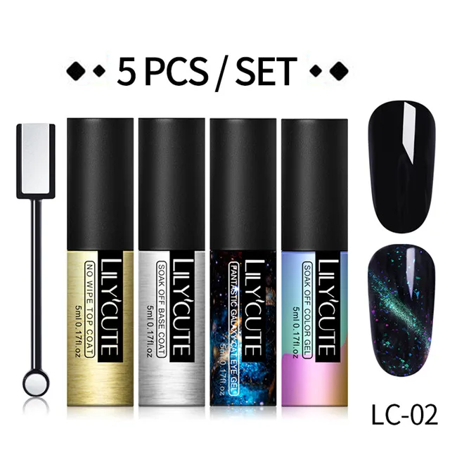 5pcs set2 LILYCUTE Магнитный глаз хамелеона кота УФ набор гель-лаков для ногтей магнит лазер хлопья гвоздь искусство лак замочить от УФ гель лак для ногтей - Цвет: 5pcs set2