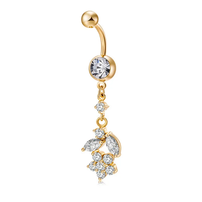 2018Classic Flowers Zircon long piercing Belly Button Ring for women