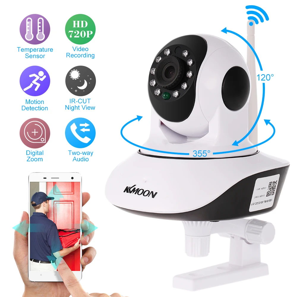 

KKmoon 720P Wireless WIFI PTZ IP Camera HD 1.0MP Two-way Audio Baby Monitor Night Vision Phone APP Control Temperature Sensor