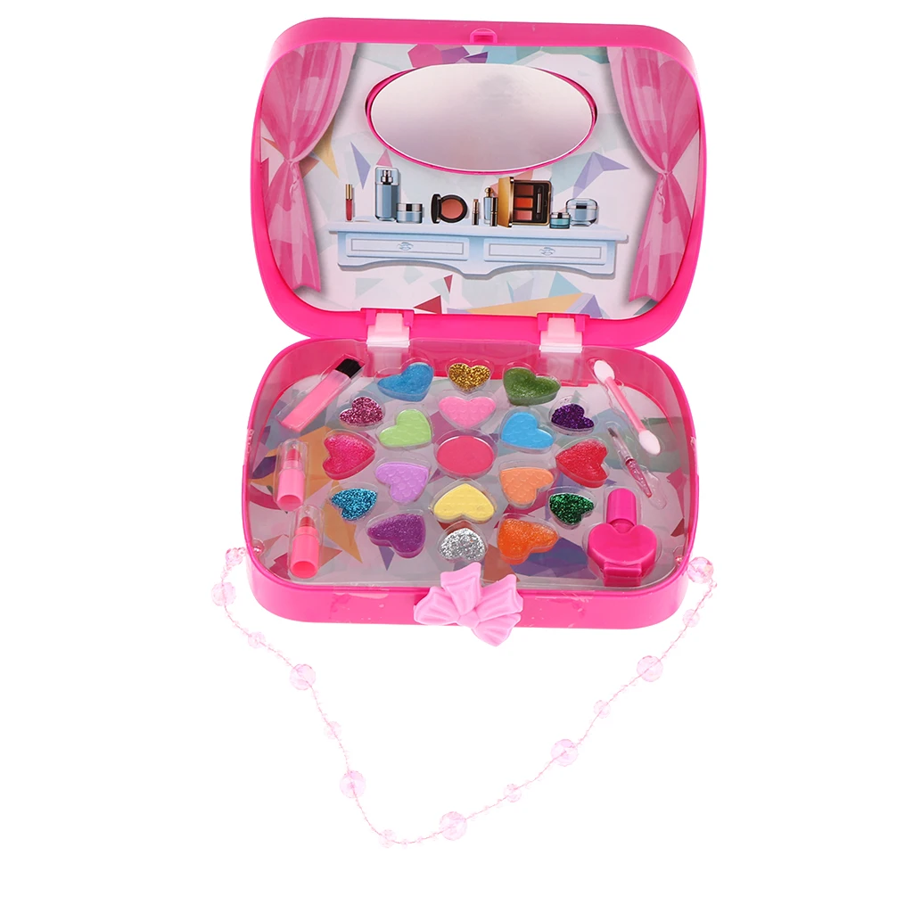 Little Fairy Princess Makeup and Cosmetic Palette with Brush Handbag Rose Red, Washable Toys Gifts Set for Children