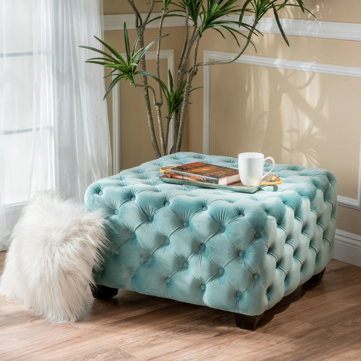 

Provence Contemporary Green New Velvet Ottoman
