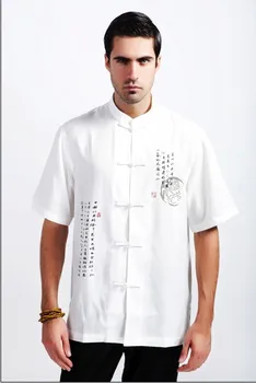 

Free Shipping ! Summer White Tradition Chinese Men's Cotton Linen Kung-Fu Shirt M L XL XXL XXXL M10-3