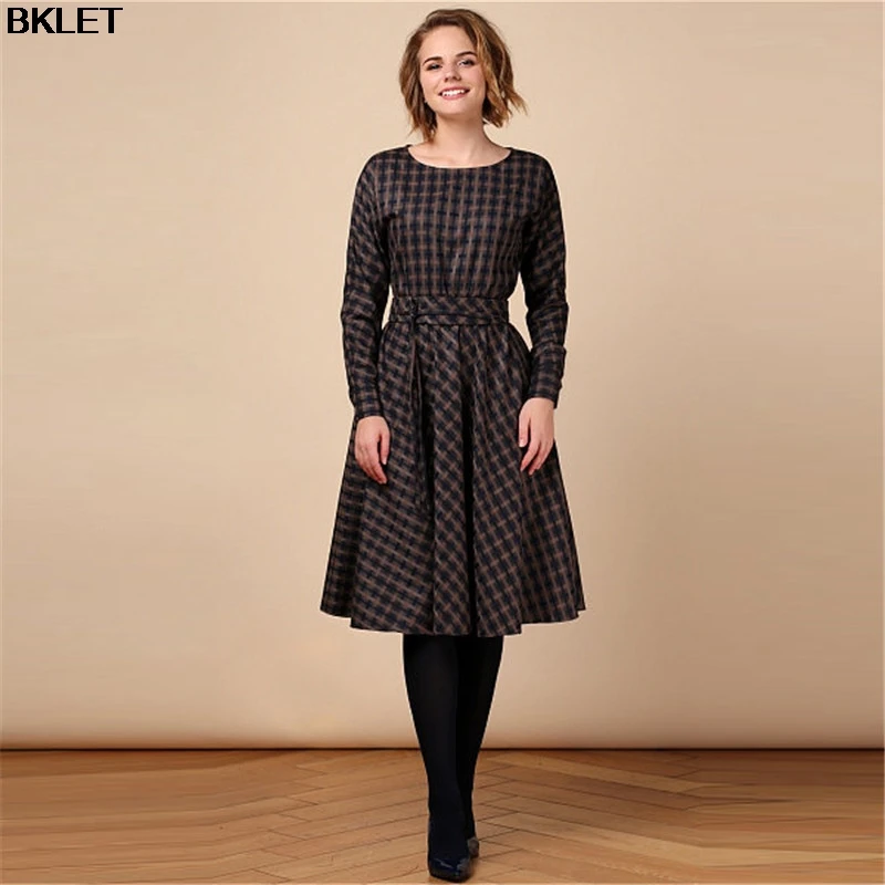 2018 Women Winter Casual Dress O neck Long Sleeve Knee length A line