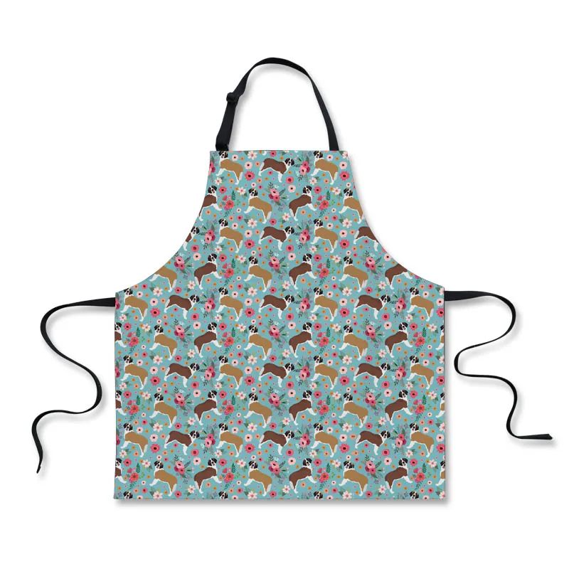 

FORUDESIGNS St.Bernard Flowers Adult Women Lady Restaurant Home Kitchen Cooking Polyester-Cotton Adjust Strap Sleeveless Apron