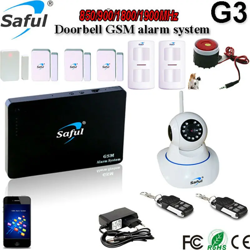 

Free shipping 850/900/1800/1900MHZ wireless anti-theft gsm alarm system with wifi ip camera and fashion internal antenna sensors