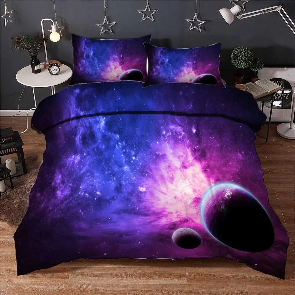 

Factory direct sale 3D Bedding Set nebula planet Print Duvet cover set bedclothes with pillowcase bed set home Textiles