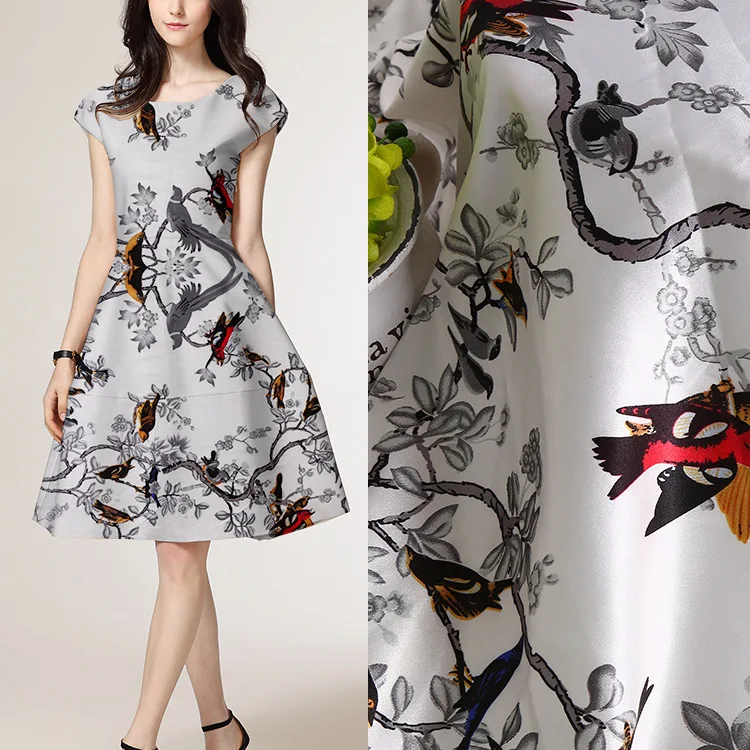 

150 cm stretch satin printed fabric soft pajamas dress scarf fabric material printing chinese fabrics wholesale cloth