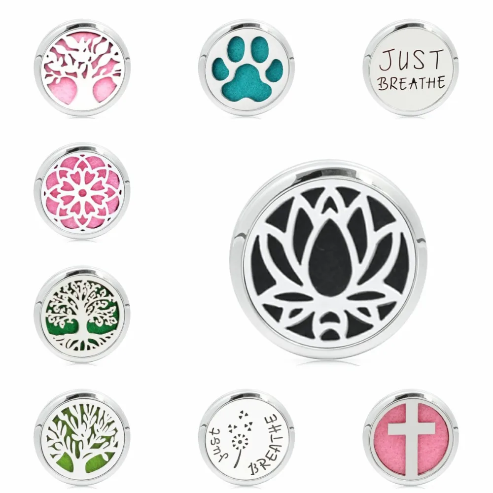 

Lotus Flower Tree of Life cross 30mm Stainless Steel Slide Essential Oil Aromatherapy Diffuser Locket 10pcs Pads (no bracelet )