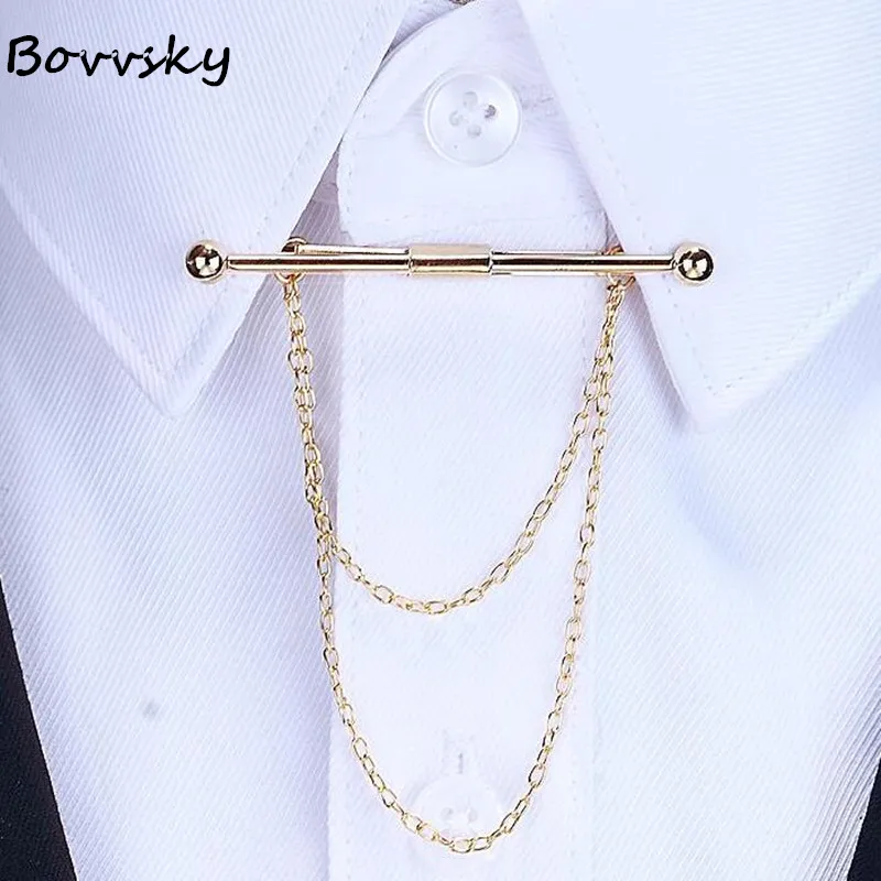 

Bovvsky gold color Personality Brooch Tassel Chain Clip Collar Shirt Buttoned Pin Male Brooch Accessories