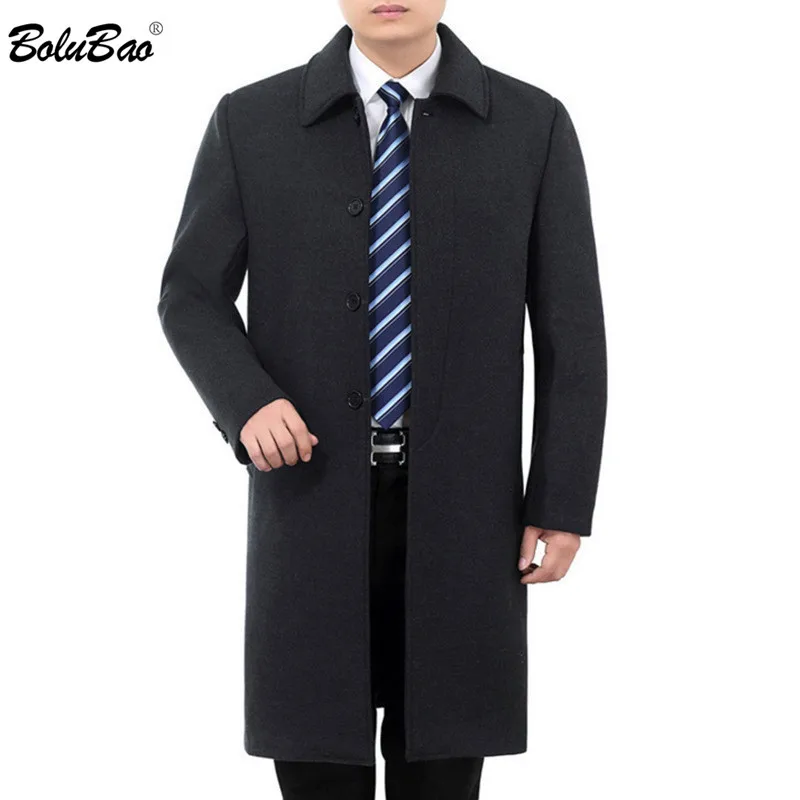 

BOLUBAO Men Winter Wool Coat Men's New Business Casual Simple Solid Color Wool Blends Woolen Pea Coat Male Trench Coat Overcoat
