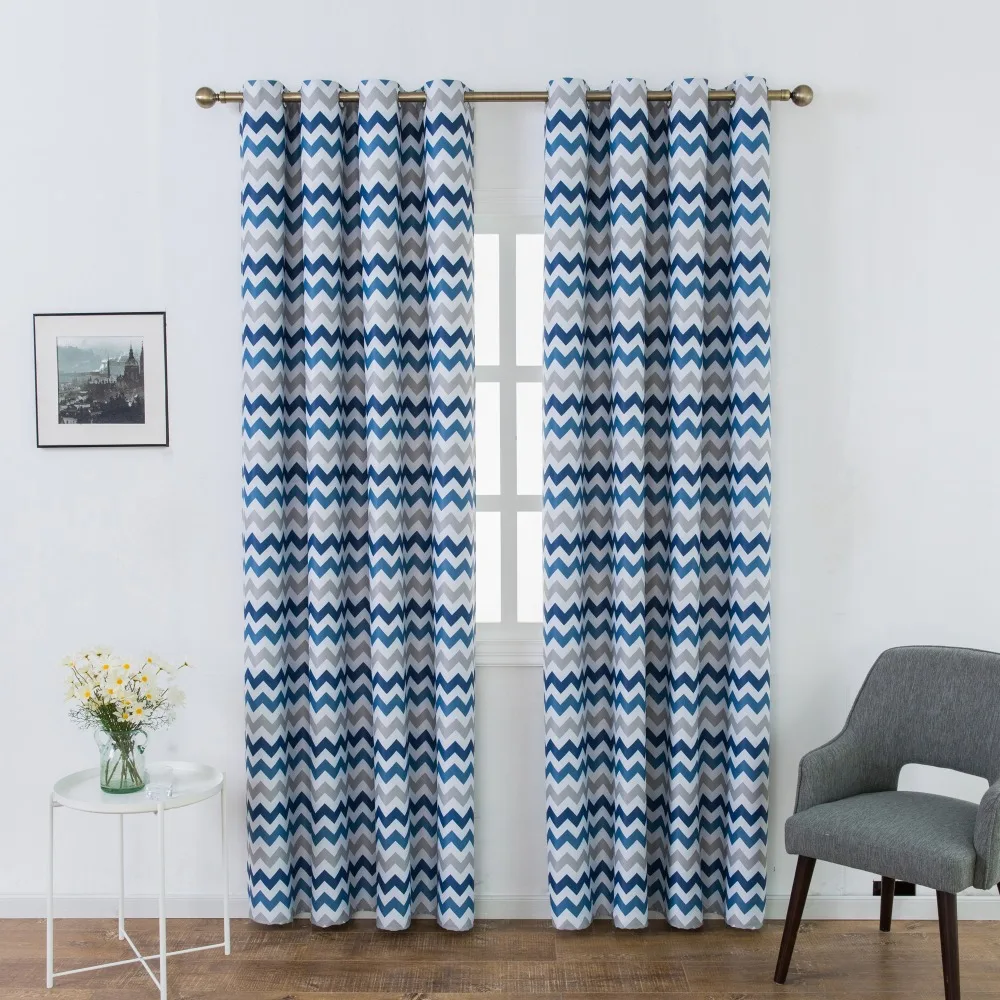 Topfinel Thick Thermal Insulated Blackout Curtains Window Treatment Printed Wave Stripes Drapes For Living Room Bedroom Kitchen