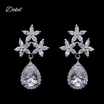 

DOKOL Delicate Flower Drop Earrings Silver Color Jewelry Dangle Pear Shape AAA+ Cubic Zirconia Earring For Party / Gift DKE0011