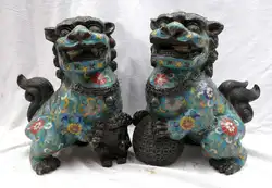 Бесплатный 8 "Китай ручной бронзовый Перегородчатые скульптура лаки Foo Собаки Львы Статуя пара быстро