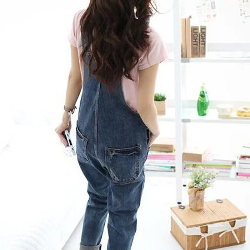2018 Autumn Women Denim Jumpsuit Casual Jeans Rompers Female Loose Hole Denim Overall Playsuit With Pocket
