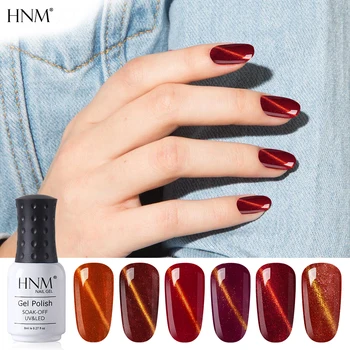 

HNM Nail Gel Polish Soak Off Gold Cat Eye 6 Colours Series Nail Varnish Primer UV LED Long Lasting Gel Polish Salon Manicure 8ML