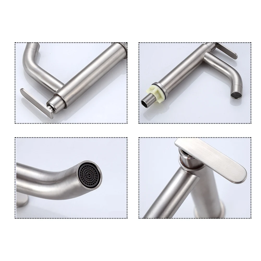 

Stainless Steel Deck Mounted Kitchen Mixer Toilet Sink Elegant Handle Water Tap Wash Basin Faucet Single Cold Modern Bathroom
