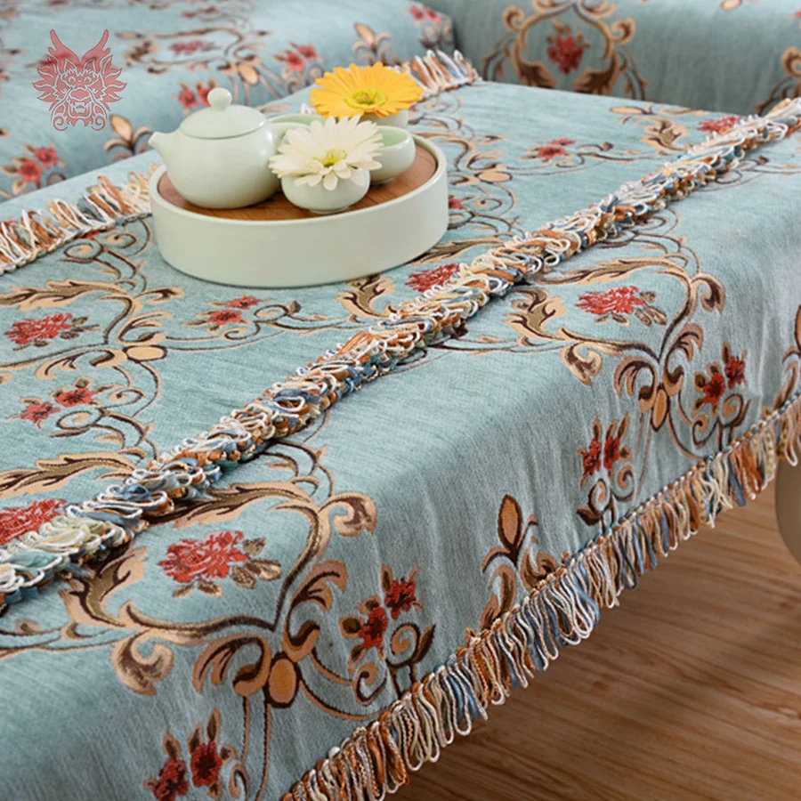 Европейский пасторальный стиль Роскошные синель Цветочные жаккардовые ткани Чехлы для диванов зима осень канапе кисточкой Декор SP3838